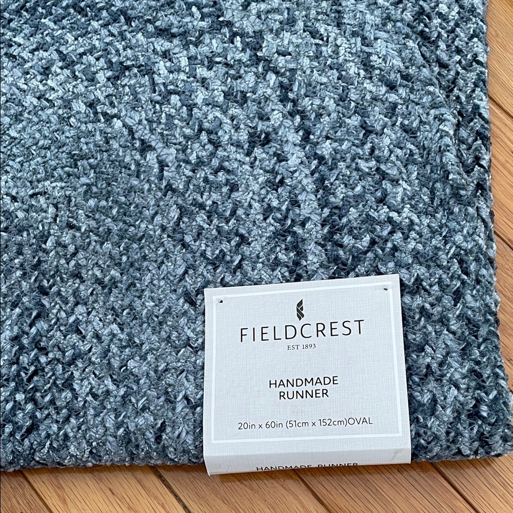Fieldcrest Textured 60” x 20” Handmade Runner in blue, gray and navy blue